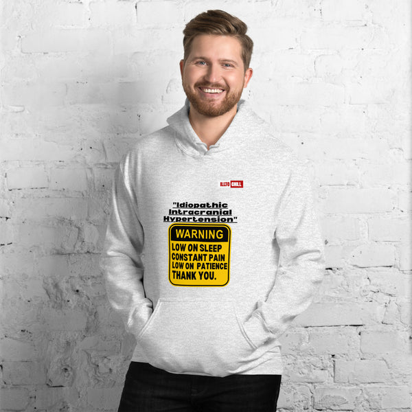 Ash Hoodie Front 3 - ILLTOCHILL ILLTOCHILL Idiopathic intracranial hypertension awareness 'Warning sign' IIH gift Unisex Hoodie.