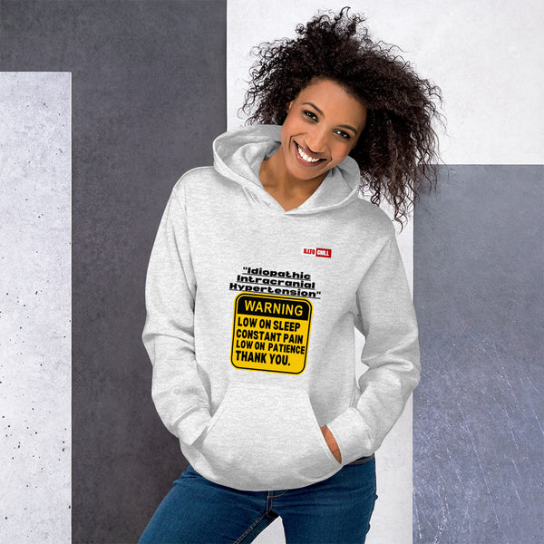 Ash Hoodie Front 4 - ILLTOCHILL ILLTOCHILL Idiopathic intracranial hypertension awareness 'Warning sign' IIH gift Unisex Hoodie.