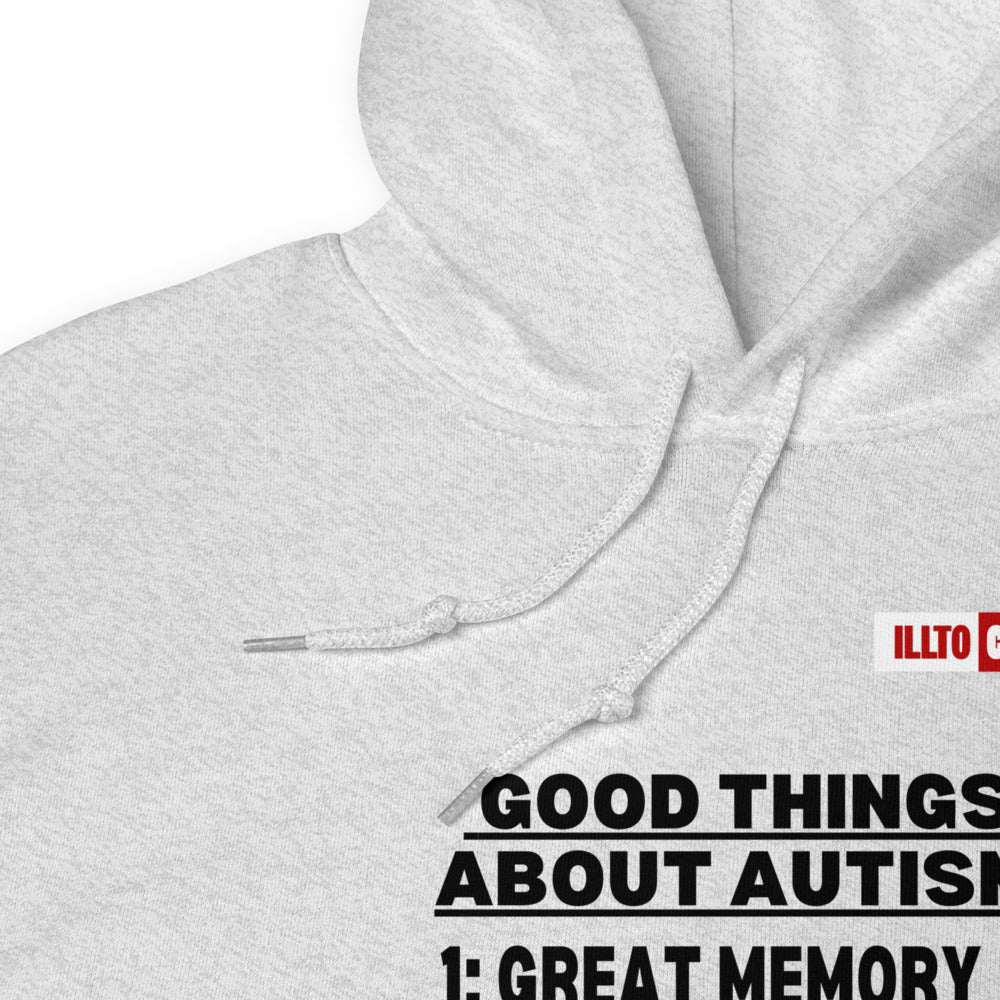 Ash Hoodie Detail 1 - ILLTOCHILL Autism awareness 'Good things about autism list' Autistic support gift Unisex Hoodie