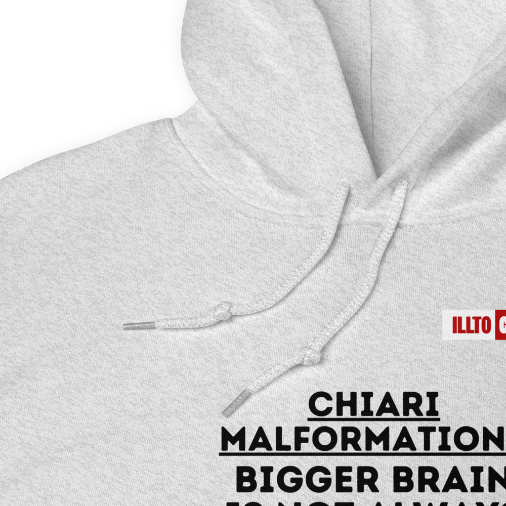 Ash Hoodie Detail 1 - ILLTOCHILL CM Chiari Malformation 'Bigger brain Bigger problem' Gift Unisex Hoodie.