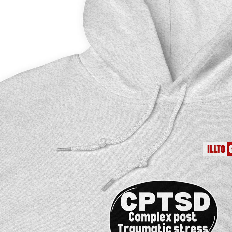 Ash Hoodie Detail 1 - ILLTOCHILL Complex post traumatic stress disorder awareness 'Agonizing idea' cptsd gift Unisex Hoodie.