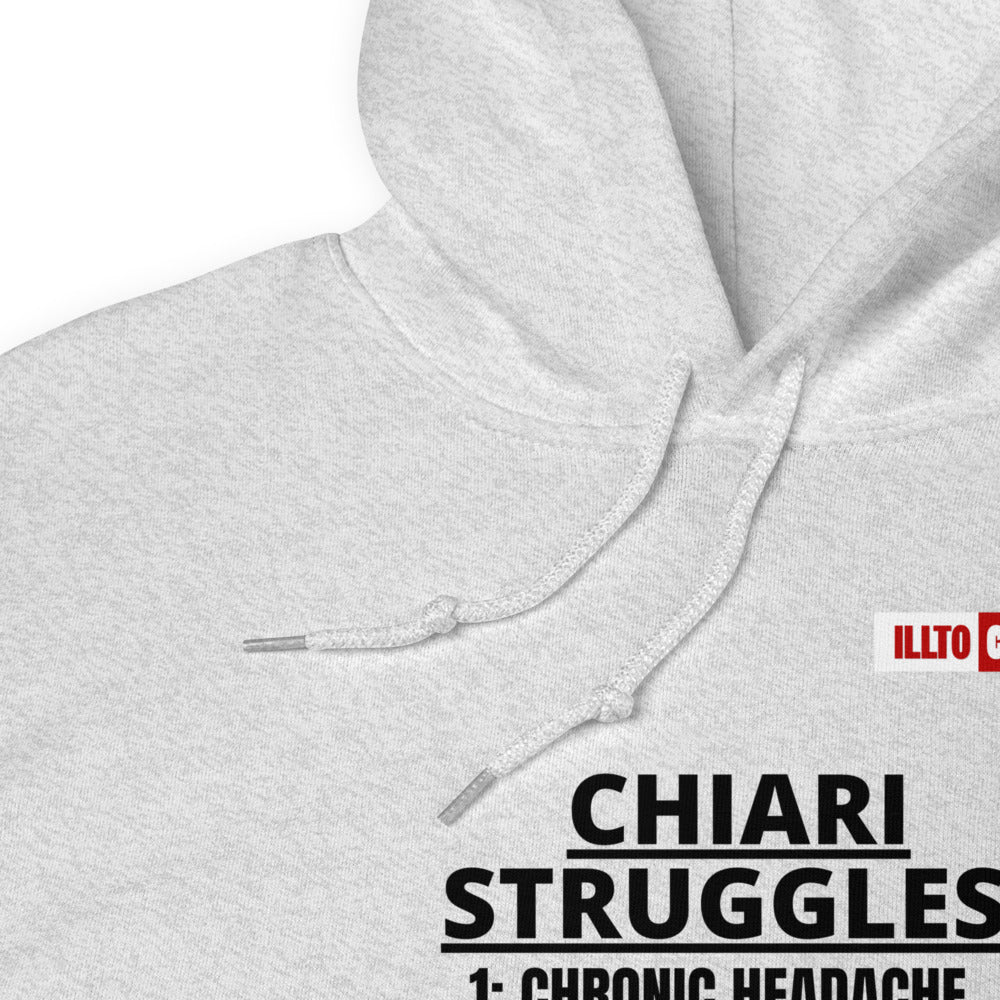 Ash Hoodie Detail 1 - ILLTOCHILL CM Chiari Malformation awareness, Chiari Struggles Infinite List gift Unisex Hoodie.