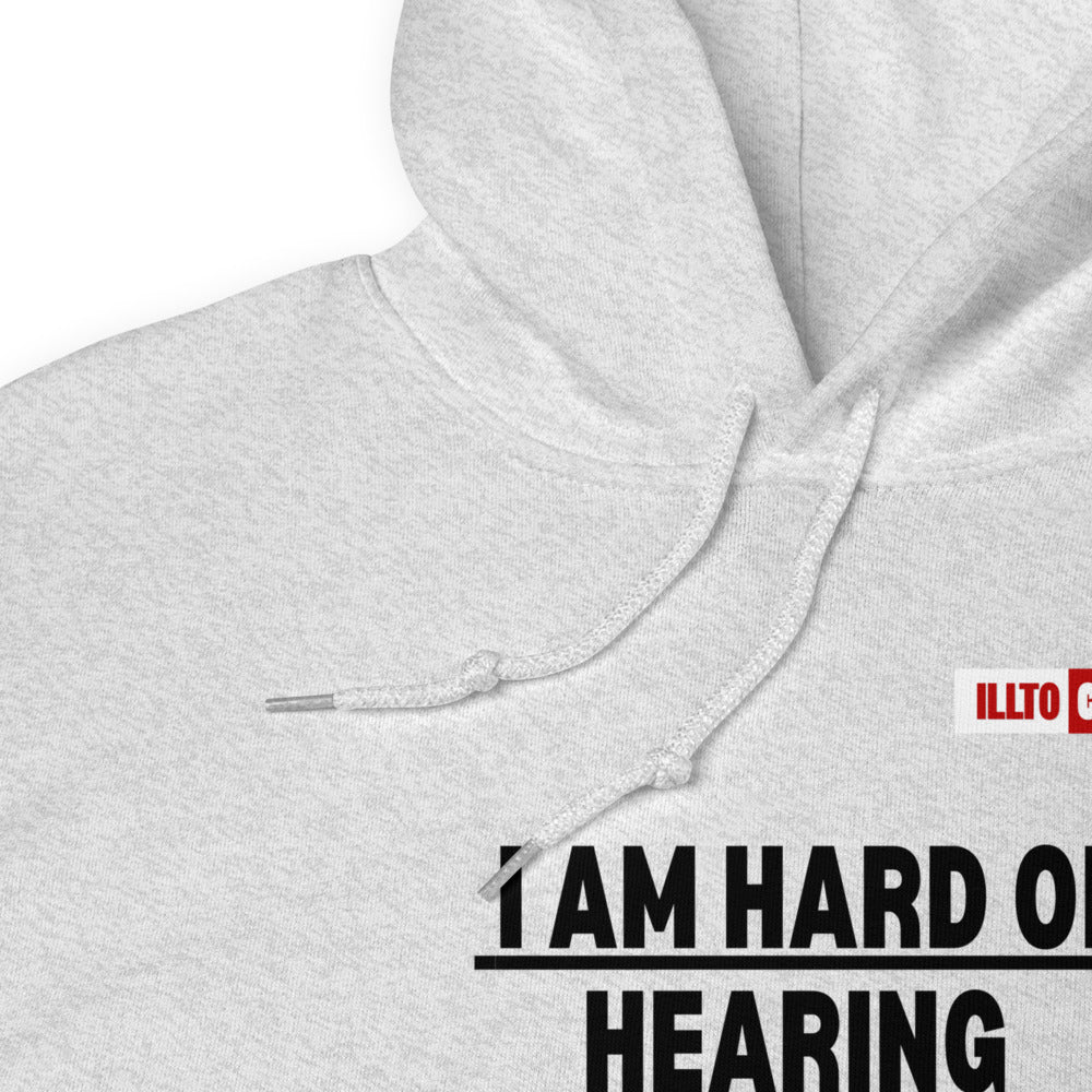 Ash Hoodie Detail 1 - ILLTOCHILL 'Hard of hearing can mute anyone anytime' sarcastic hearing impaired gift Unisex Hoodie.