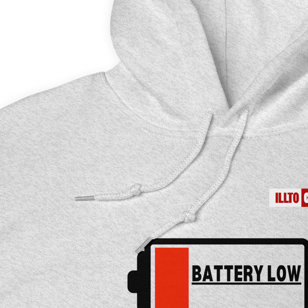 Ash Hoodie Detail 1 - ILLTOCHILL Fibromyalgia awareness 'Battery Low' funny fibro gift Unisex Hoodie.