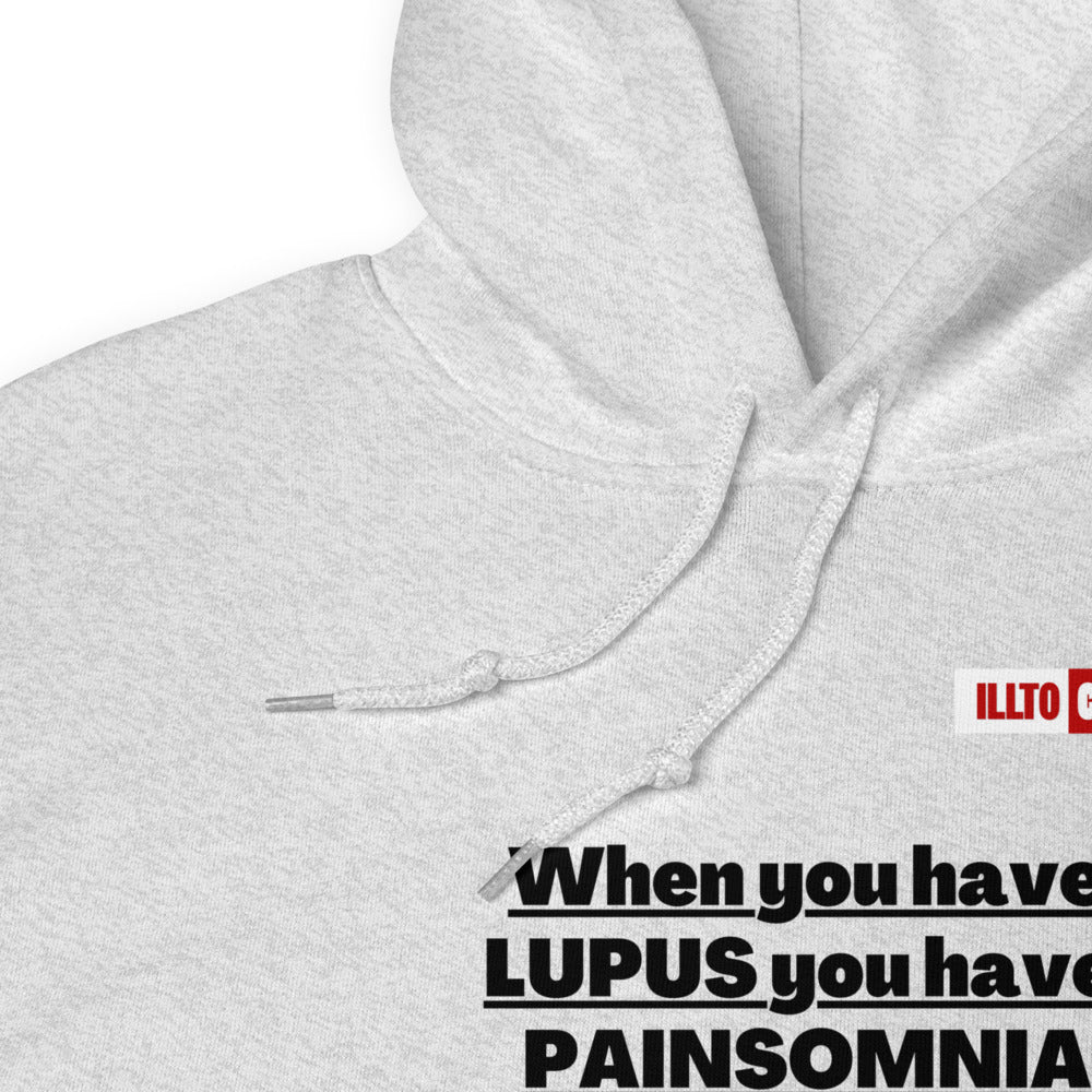Ash Hoodie Detail 1 - ILLTOCHILL 'Lupus Painsomnia' Autoimmune disease lupus awareness gift Unisex Hoodie.