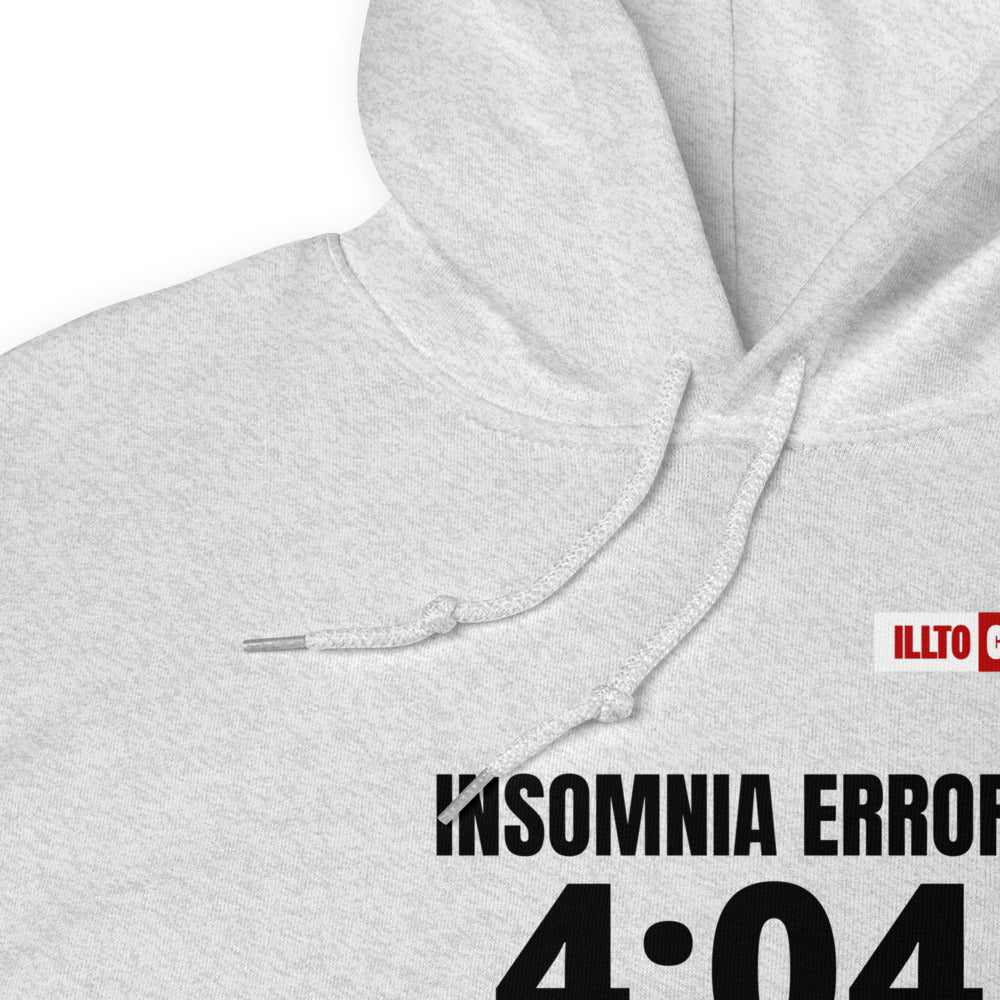 Ash Hoodie Detail 1 - ILLTOCHILL 'Insomnia Error 404 sleep not found' funny insomnia awareness gift Unisex Hoodie.