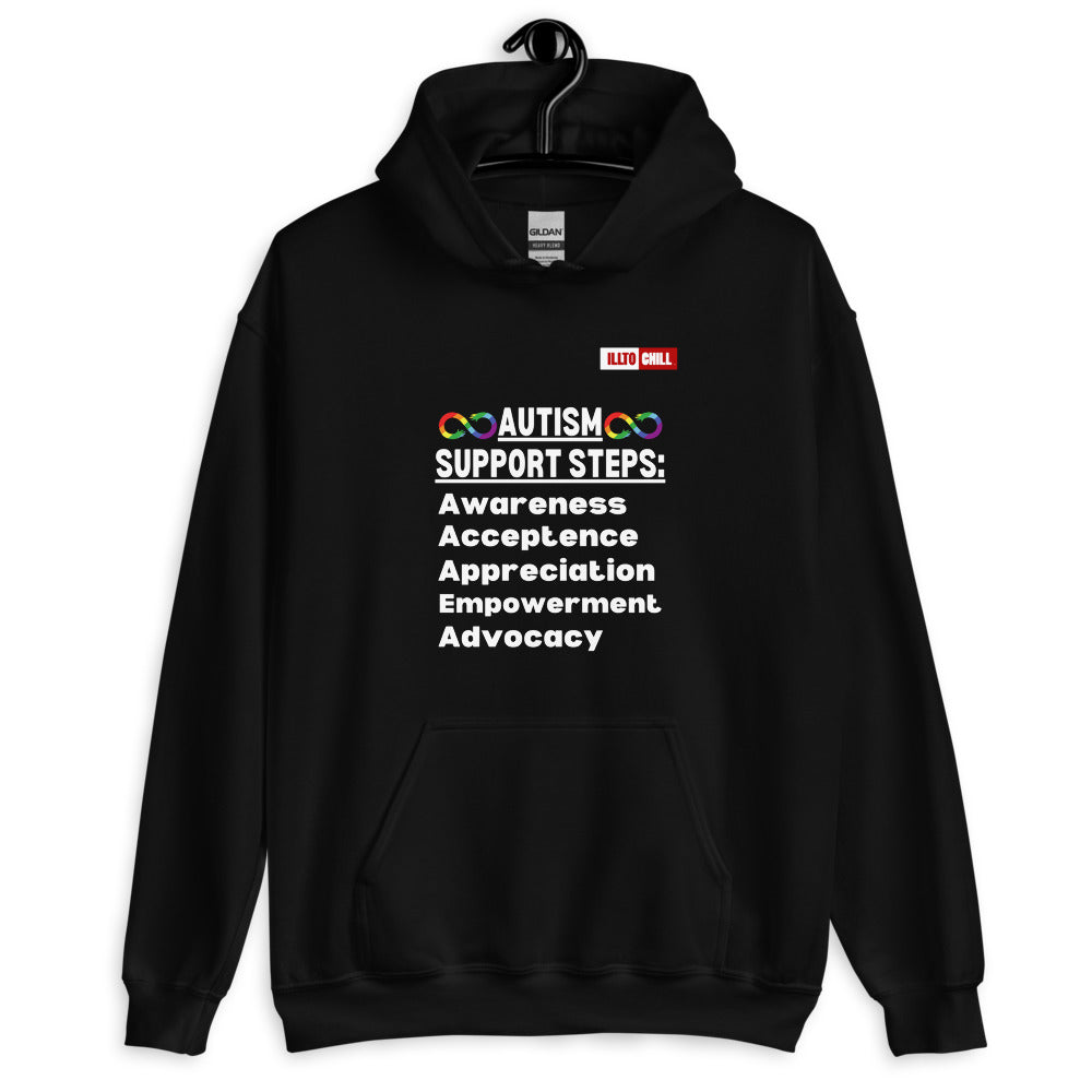 Black Hoodie Front 2 - ILLTOCHILL Autism awareness gift 'Autism support steps' autistic Unisex Hoodie