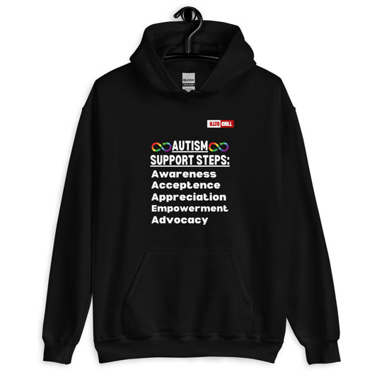 Black Hoodie Front 2 - ILLTOCHILL Autism awareness gift 'Autism support steps' autistic Unisex Hoodie