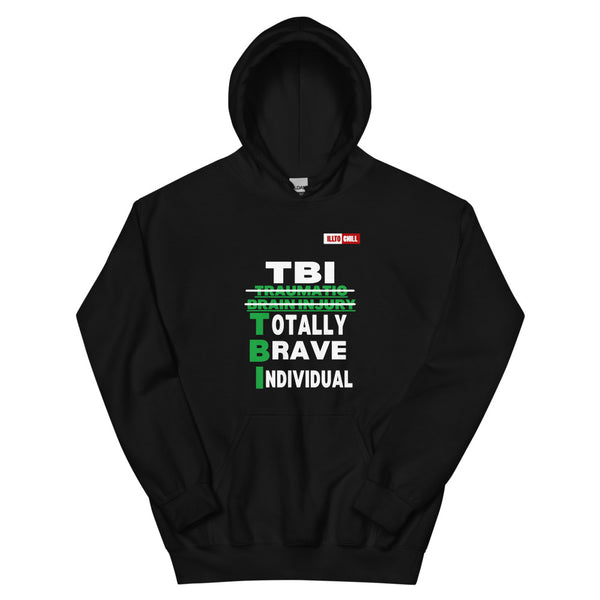 Black Hoodie Front 1 - ILLTOCHILL Brain Injury awareness 'TBI Totally Brave Individual' TBI support gift Unisex Hoodie