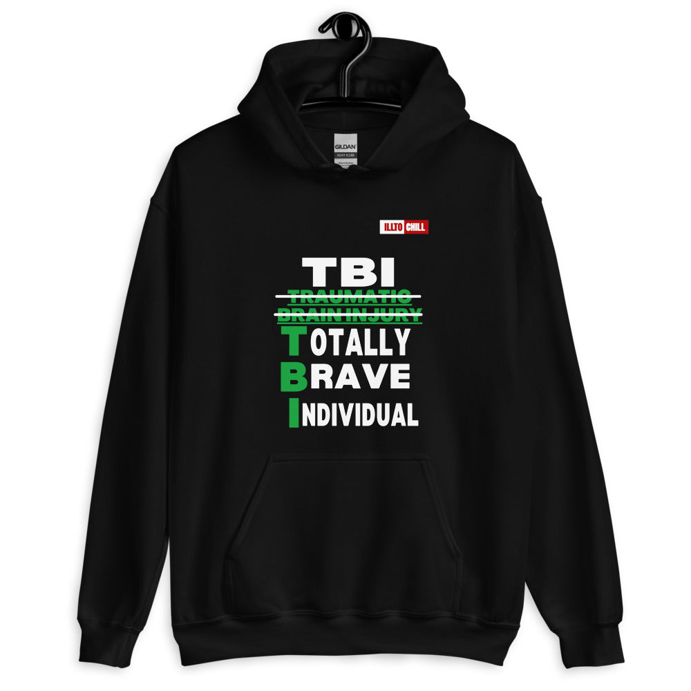 Black Hoodie Front 2 - ILLTOCHILL Brain Injury awareness 'TBI Totally Brave Individual' TBI support gift Unisex Hoodie