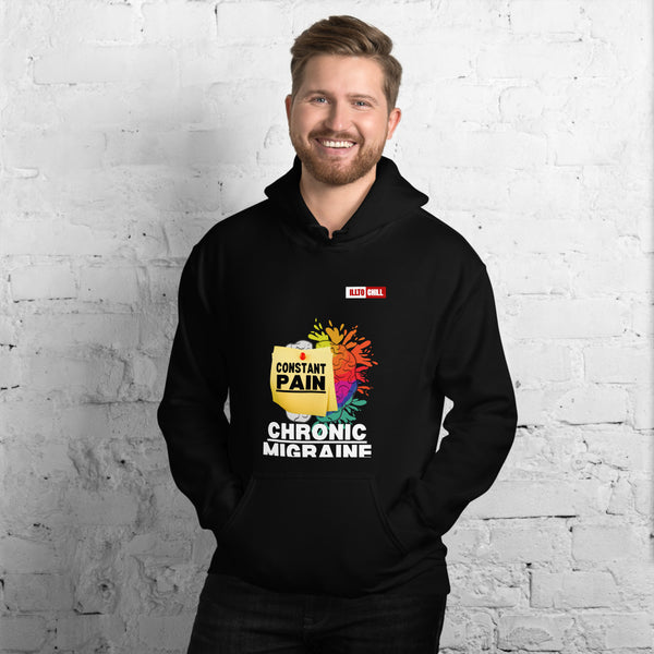 Black Hoodie Front 3 - ILLTOCHILL Chronic Migraine 'Constant Pain' migraine support gift Unisex Hoodie.