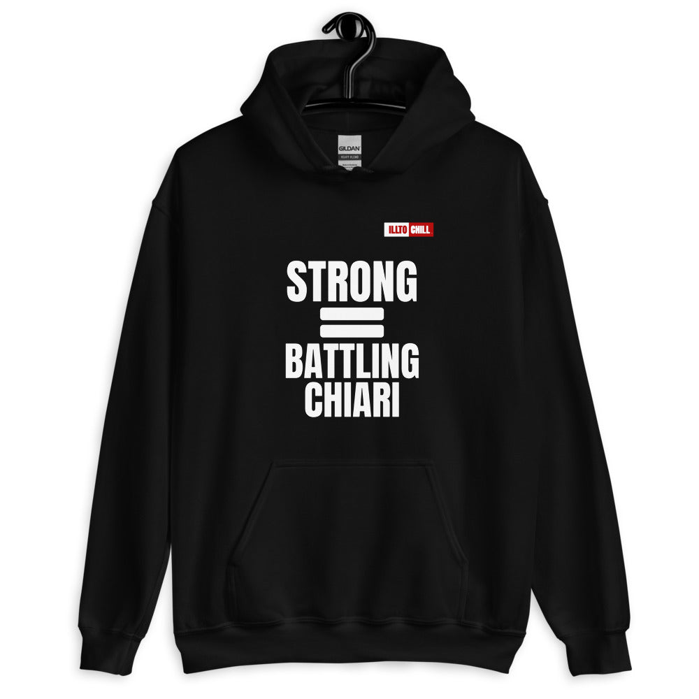 Black Hoodie Front 2 - ILLTOCHILL Chiari Malformation Awareness 'Strong is equal to Batting CM ' Gift Unisex Hoodie.