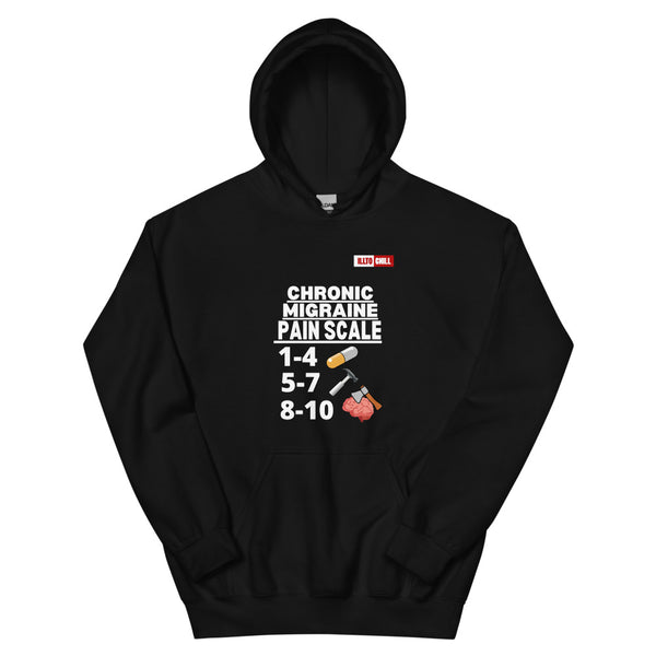 Black Hoodie Front 1 - ILLTOCHILL Chronic Migraine 'Pain scale' migraine awareness gift Unisex Hoodie.