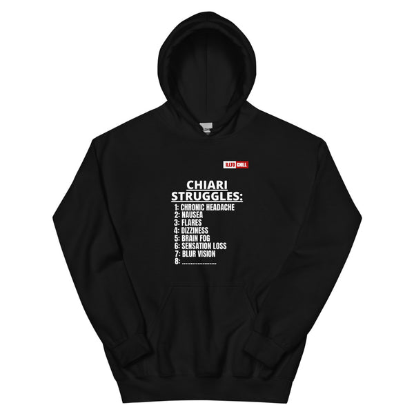 Black Hoodie Front 1 - ILLTOCHILL CM Chiari Malformation awareness, Chiari Struggles Infinite List gift Unisex Hoodie.
