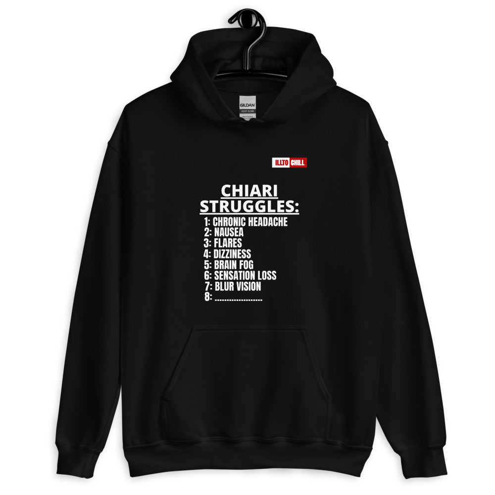 Black Hoodie Front 2 - ILLTOCHILL CM Chiari Malformation awareness, Chiari Struggles Infinite List gift Unisex Hoodie.