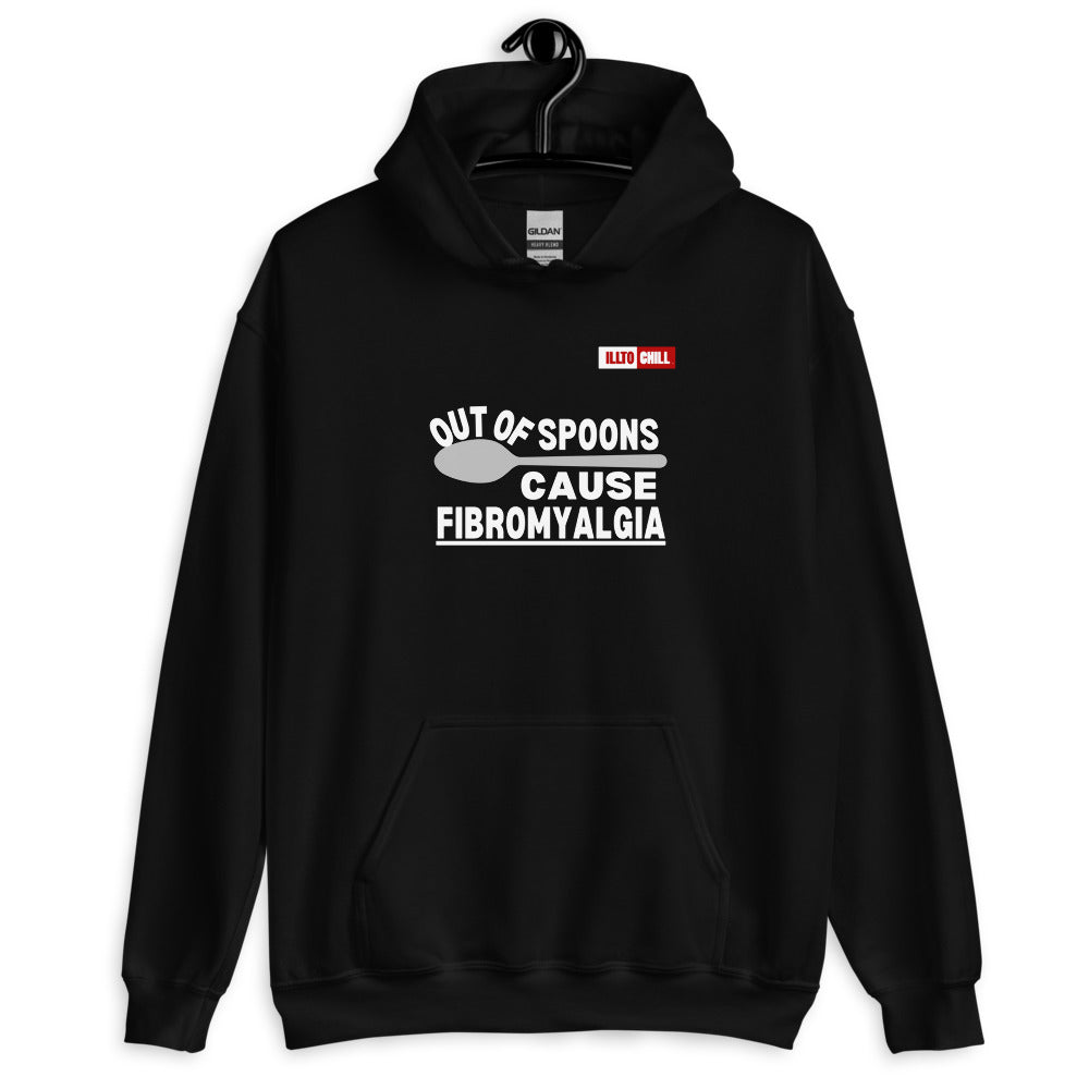 Black Hoodie Front 2 - ILLTOCHILL Fibromyalgia awareness 'Out of Spoons' funny fibro gift Unisex Hoodie.