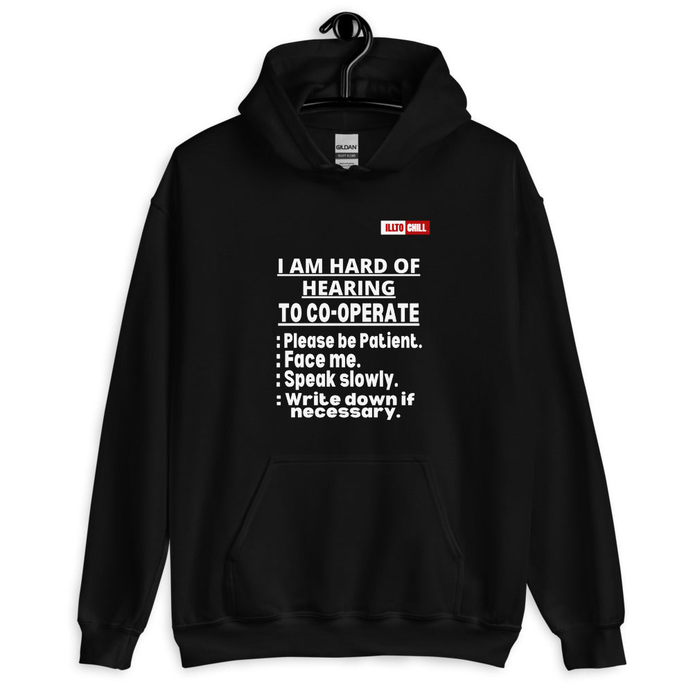 Black Hoodie Front 2 - ILLTOCHILL Hard of hearing 'Co-opration Steps' hearing impaired gift Unisex Hoodie.