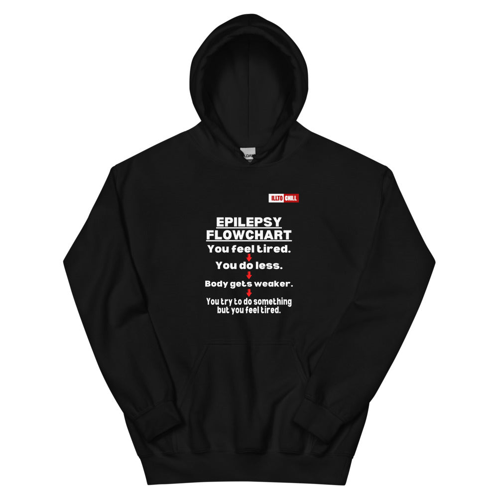 Black Hoodie Front 1 - ILLTOCHILL Epilepsy awareness 'Flow chart' epileptic support gift Unisex Hoodie.