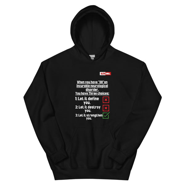 Black Hoodie Front 1 - ILLTOCHILL Idiopathic intracranial hypertension 'Neurological disorder' IIH fighter gift Unisex Hoodie.