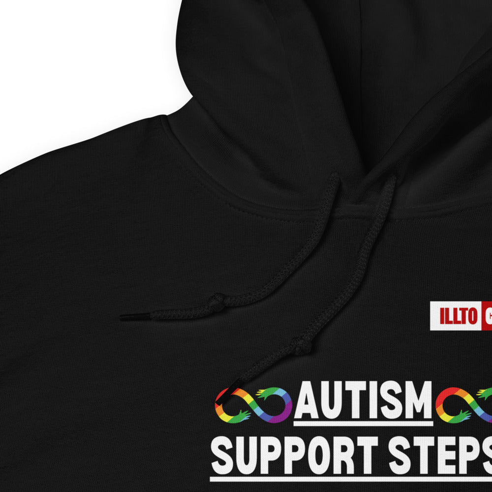 Black Hoodie Detail 1 - ILLTOCHILL Autism awareness gift 'Autism support steps' autistic Unisex Hoodie
