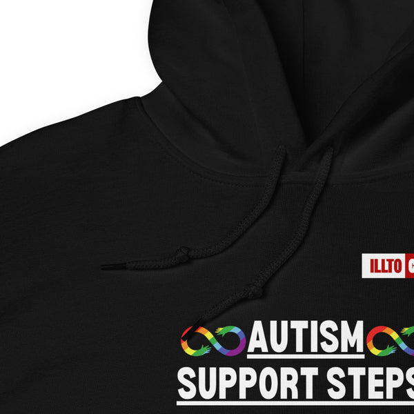 Black Hoodie Detail 1 - ILLTOCHILL Autism awareness gift 'Autism support steps' autistic Unisex Hoodie