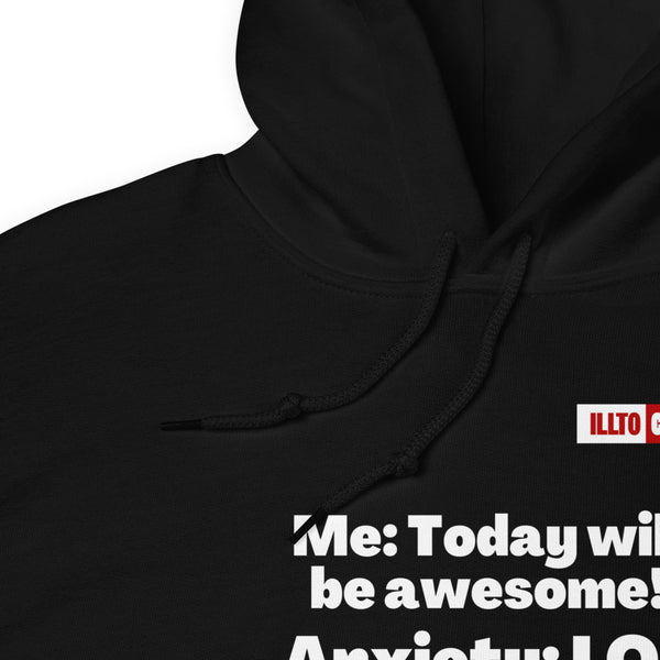 Black Hoodie Detail 1 - ILLTOCHILL Anxiety Awareness, Funny Anxiety Internal Dailouge gift Unisex Hoodie