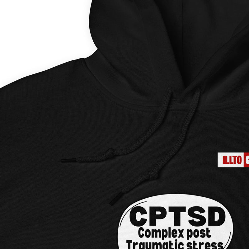 Black Hoodie Detail 1 - ILLTOCHILL Complex post traumatic stress disorder awareness 'Agonizing idea' cptsd gift Unisex Hoodie.