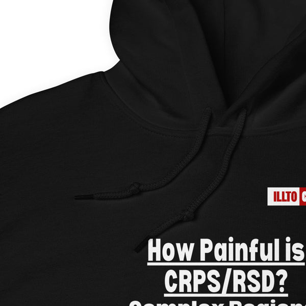 Black Hoodie Detail 1 - ILLTOCHILL Complex regional pain syndrome awareness 'How painful is CRPS,RSD' support gift Unisex Hoodie.