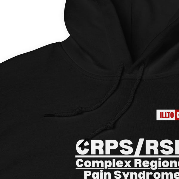 Black Hoodie Detail 1 - ILLTOCHILL Complex Regional Pain Syndrome 'Last thing to think about' crps awareness Unisex Hoodie.