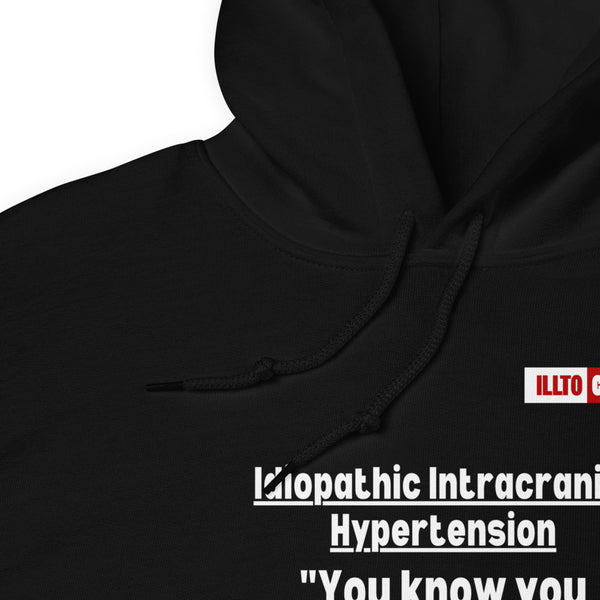 Black Hoodie Detail 1 - ILLTOCHILL Idiopathic intracranial hypertension feels like 'Heart beating in skull' IIH awareness gift Unisex Hoodie.