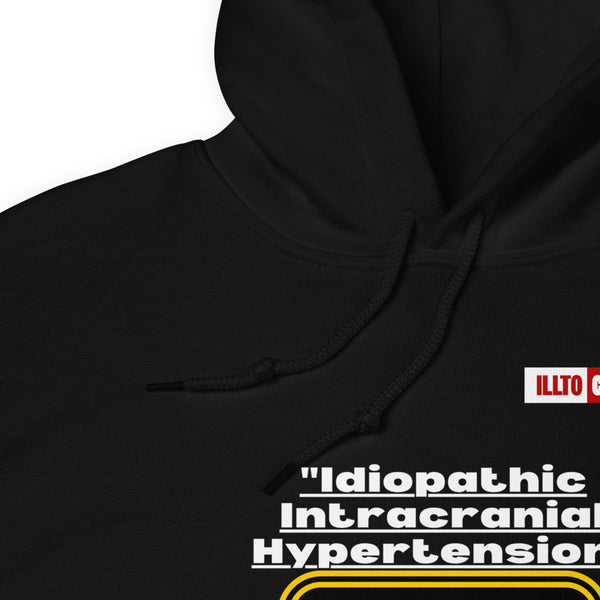 Black Hoodie Detail 1 - ILLTOCHILL ILLTOCHILL Idiopathic intracranial hypertension awareness 'Warning sign' IIH gift Unisex Hoodie.