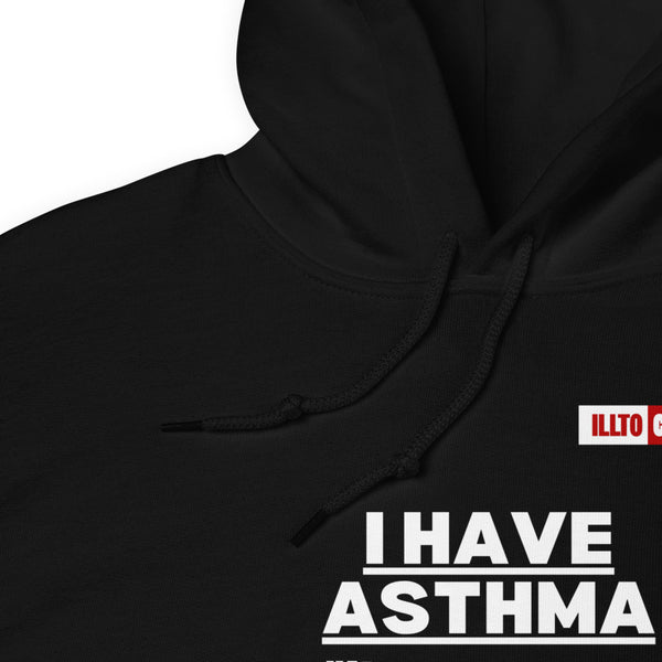 Black Hoodie Detail 1 - ILLTOCHILL I have Asthma pun quote, Asthma awareness Gift Unisex Hoodie.
