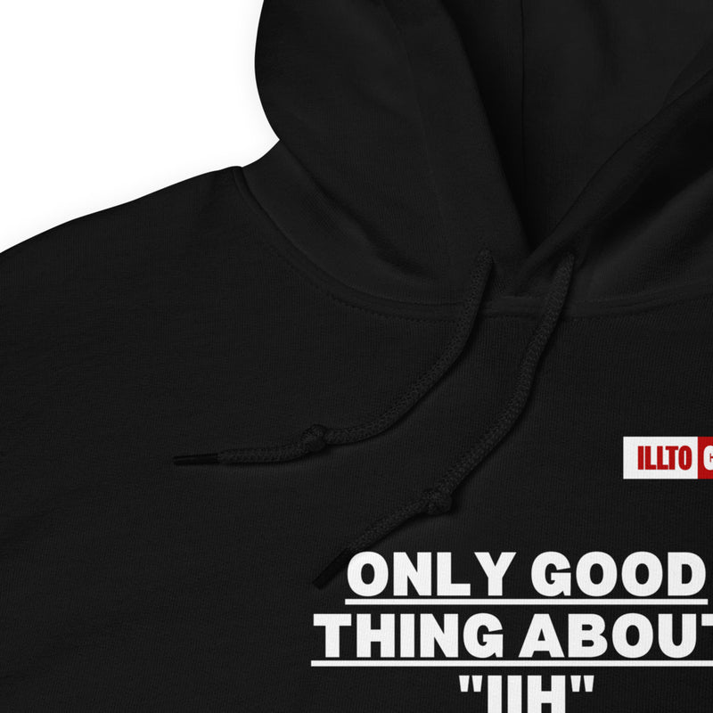 Black Hoodie Detail 1 - ILLTOCHILL Idiopathic intracranial hypertension awareness 'Only good thing about IIH' gift Unisex Hoodie.