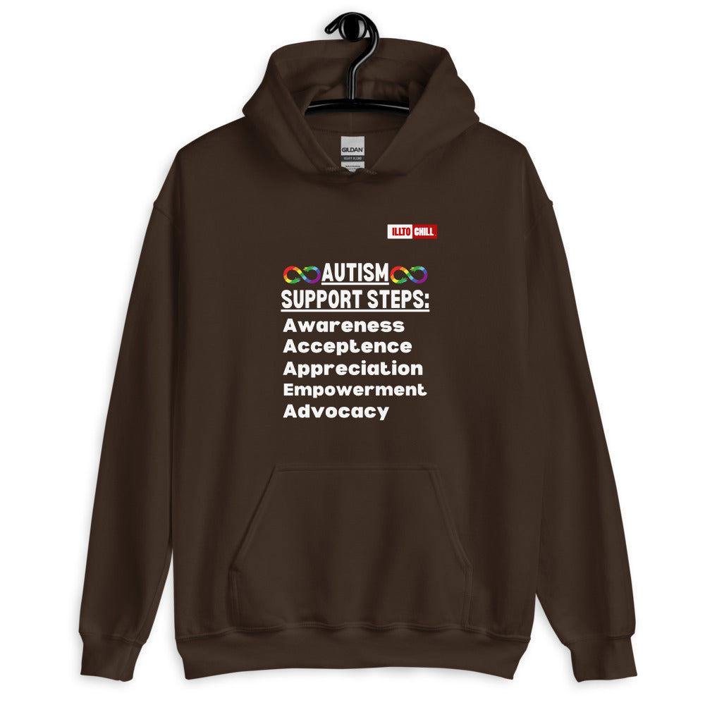 Dark Chocolate Hoodie Front 2 - ILLTOCHILL Autism awareness gift 'Autism support steps' autistic Unisex Hoodie