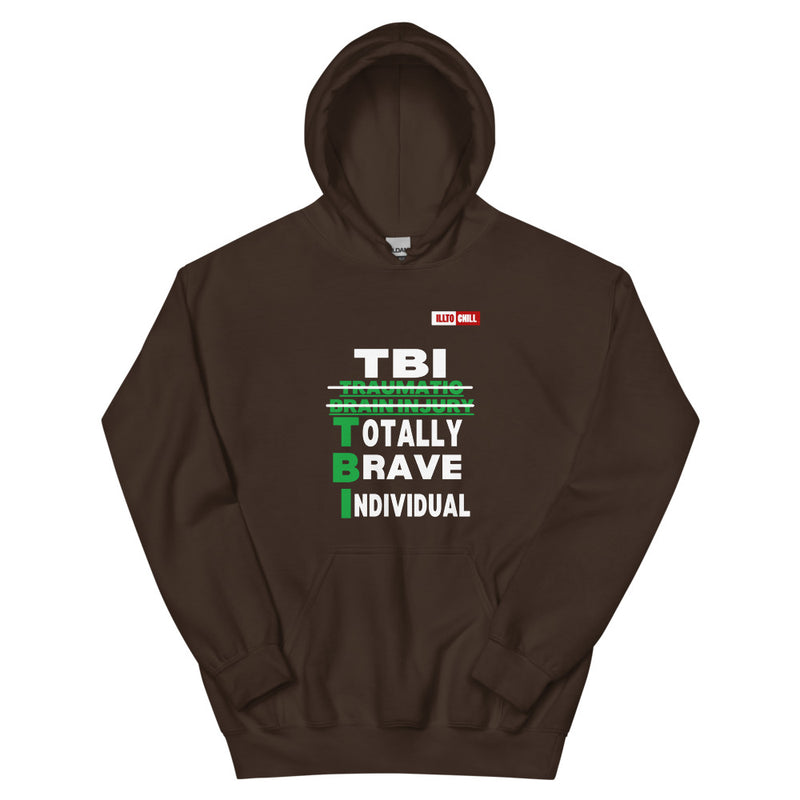 Dark Chocolate Hoodie Front 1 - ILLTOCHILL Brain Injury awareness 'TBI Totally Brave Individual' TBI support gift Unisex Hoodie