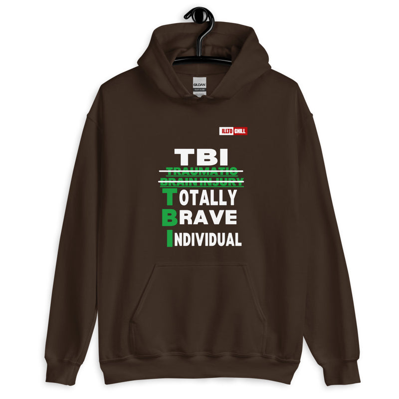 Dark Chocolate Hoodie Front 2 - ILLTOCHILL Brain Injury awareness 'TBI Totally Brave Individual' TBI support gift Unisex Hoodie