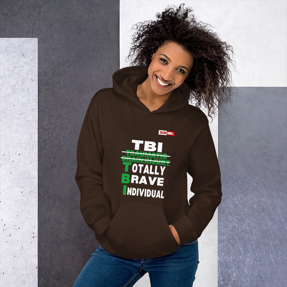 Dark Chocolate Hoodie Front 4 - ILLTOCHILL Brain Injury awareness 'TBI Totally Brave Individual' TBI support gift Unisex Hoodie