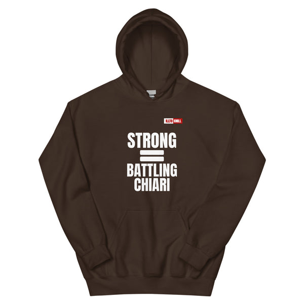 Dark Chocolate Hoodie Front 1 - ILLTOCHILL Chiari Malformation Awareness 'Strong is equal to Batting CM ' Gift Unisex Hoodie.