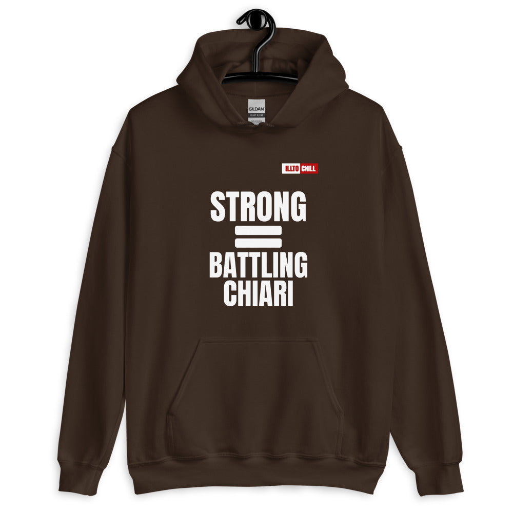 Dark Chocolate Hoodie Front 2 - ILLTOCHILL Chiari Malformation Awareness 'Strong is equal to Batting CM ' Gift Unisex Hoodie.