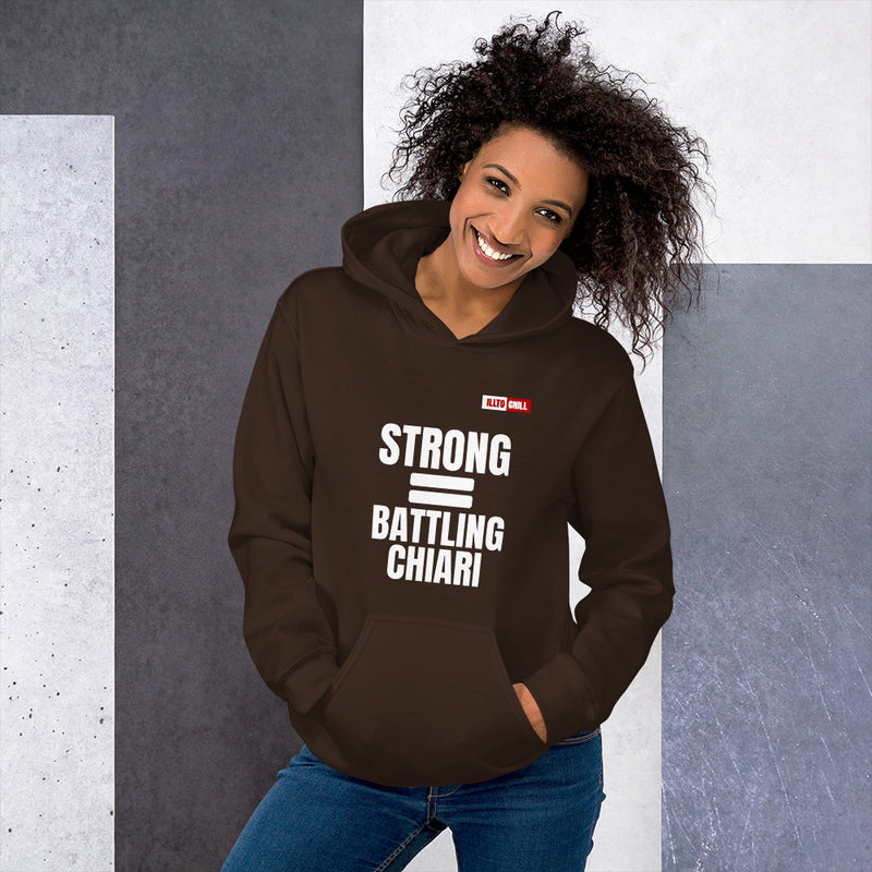 Dark Chocolate Hoodie Front 4 - ILLTOCHILL Chiari Malformation Awareness 'Strong is equal to Batting CM ' Gift Unisex Hoodie.