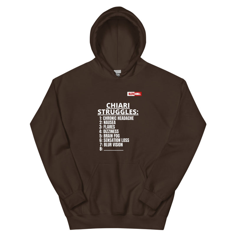 Dark Chocolate Hoodie Front 1 - ILLTOCHILL CM Chiari Malformation awareness, Chiari Struggles Infinite List gift Unisex Hoodie.
