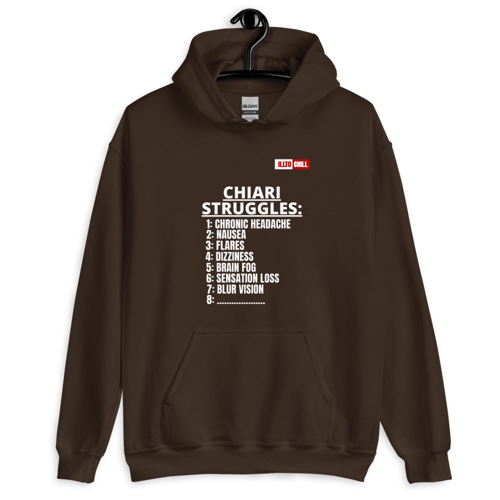 Dark Chocolate Hoodie Front 2 - ILLTOCHILL CM Chiari Malformation awareness, Chiari Struggles Infinite List gift Unisex Hoodie.