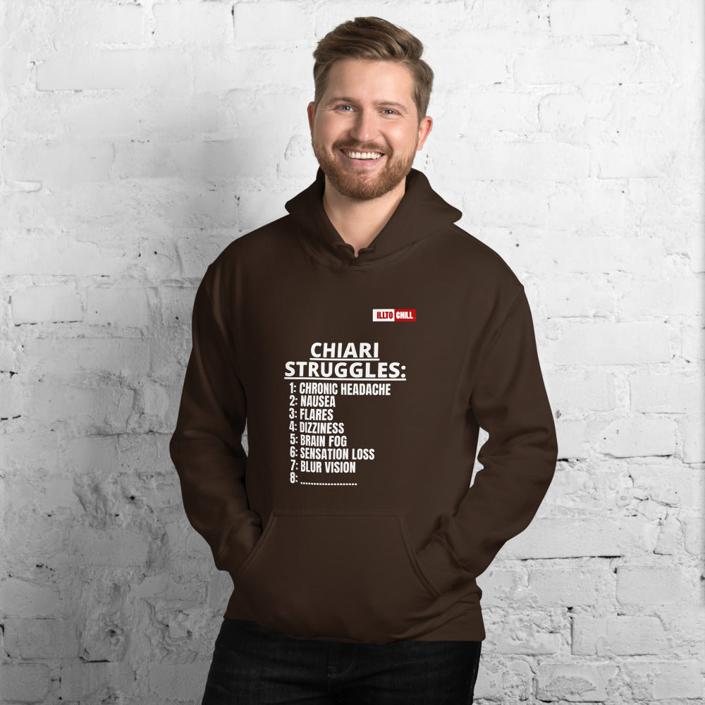 Dark Chocolate Hoodie Front 3 - ILLTOCHILL CM Chiari Malformation awareness, Chiari Struggles Infinite List gift Unisex Hoodie.