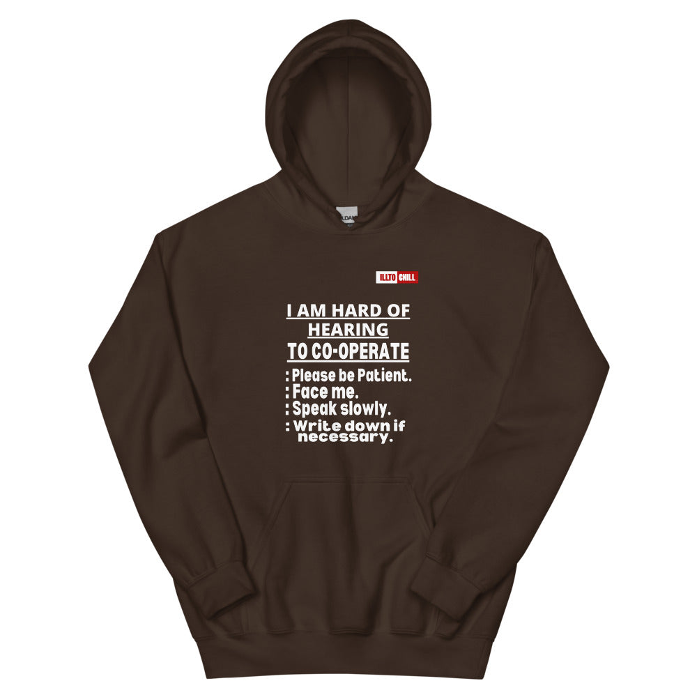 Dark Chocolate Hoodie Front 1 - ILLTOCHILL Hard of hearing 'Co-opration Steps' hearing impaired gift Unisex Hoodie.