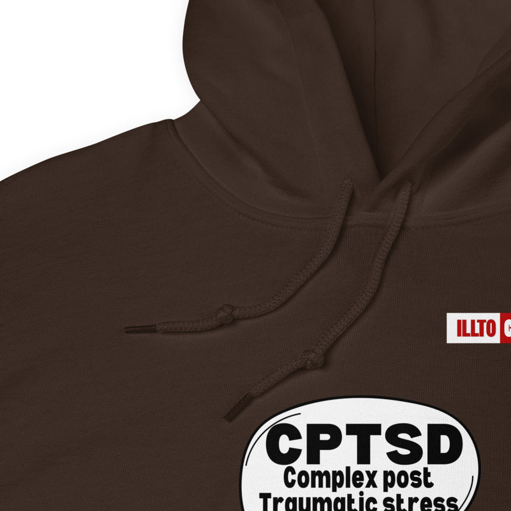 Dark Chocolate Hoodie Detail 1 - ILLTOCHILL Complex post traumatic stress disorder awareness 'Agonizing idea' cptsd gift Unisex Hoodie.