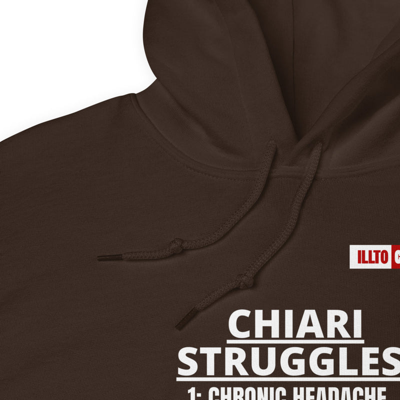 Dark Chocolate Hoodie Detail 1 - ILLTOCHILL CM Chiari Malformation awareness, Chiari Struggles Infinite List gift Unisex Hoodie.
