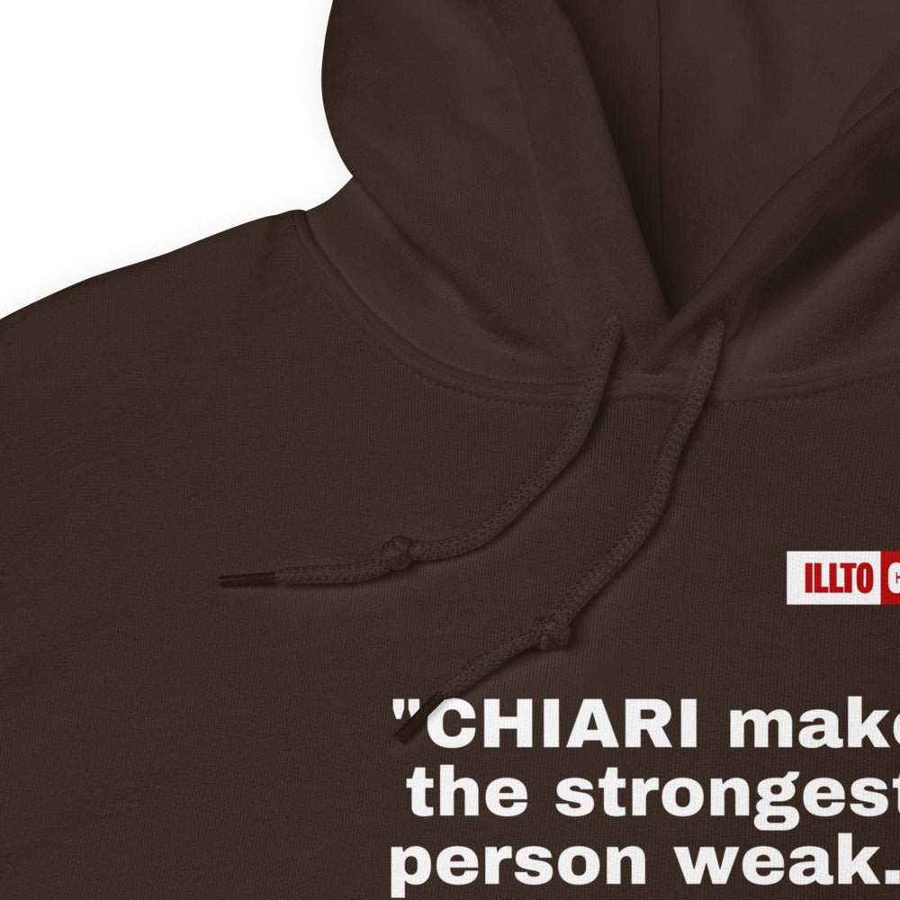 Dark Chocolate Hoodie Detail 1 - ILLTOCHILL CM Chiari Malformation Awareness, 'Chiari makes the weakest peron strongest' Gift Unisex Hoodie.