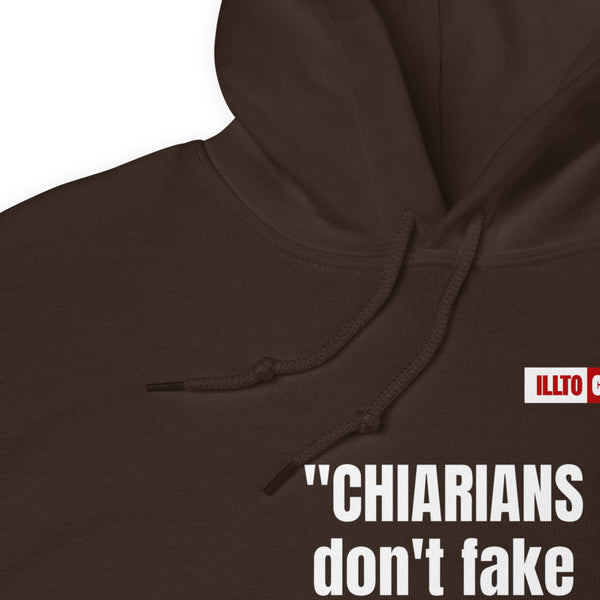 Dark Chocolate Hoodie Detail 1 - ILLTOCHILL CM Chiari Malformation Awareness, 'Chiarians dont fake their illnes' Gift Unisex Hoodie.