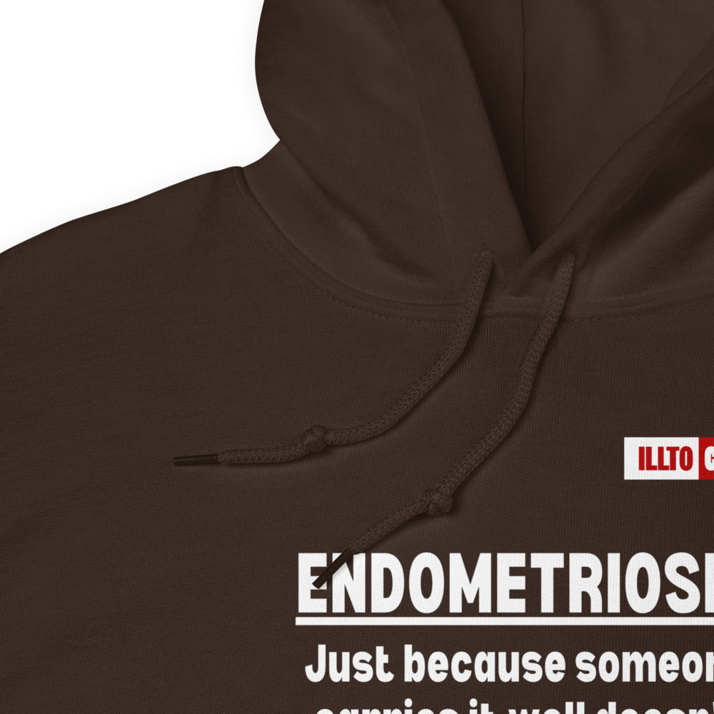 Dark Chocolate Hoodie Detail 1 - ILLTOCHILL Endometriosis awareness ' If I carry it well, doesn't mean it isn't heavy' endo support gift Unisex Hoodie.