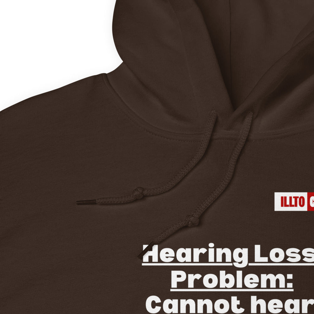 Dark Chocolate Hoodie Detail 1 - ILLTOCHILL Hearing loss problems awareness hard of hearing support gift Unisex Hoodie.